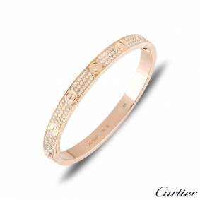 Cartier Rose Gold Full Pave Diamond Love Bracelet Size 18 N6036918